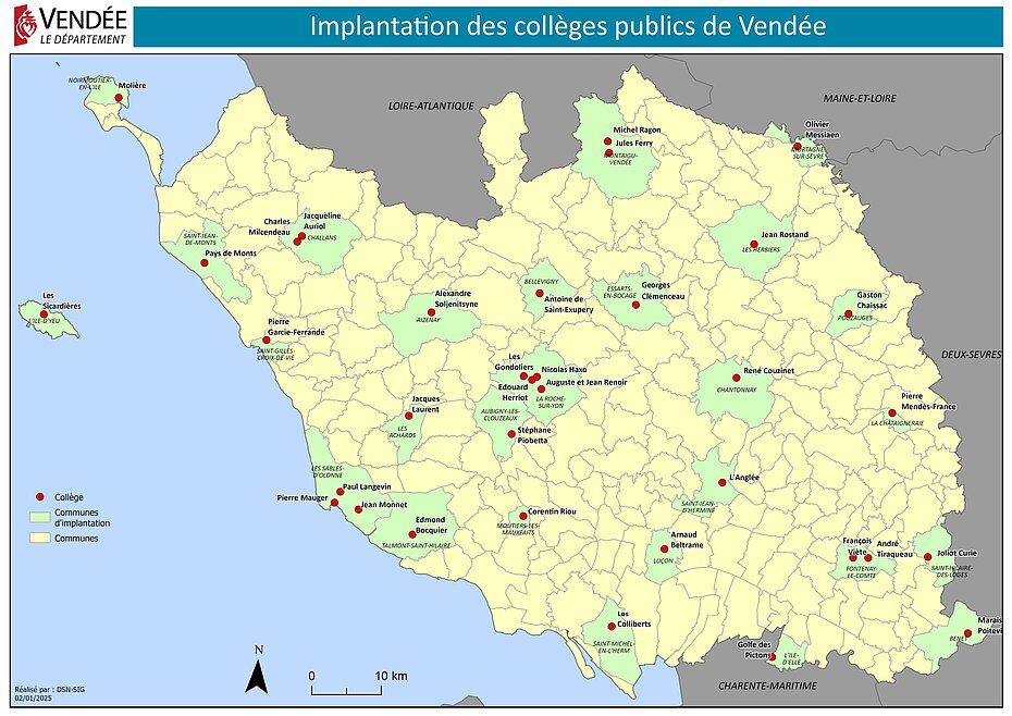 Implantation des collèges publics de Vendée