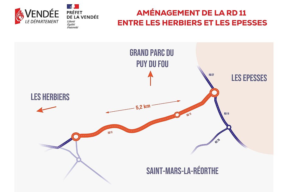 Plan de la nouvelle RD 11 (axe Les Epesses - Les Herbiers)