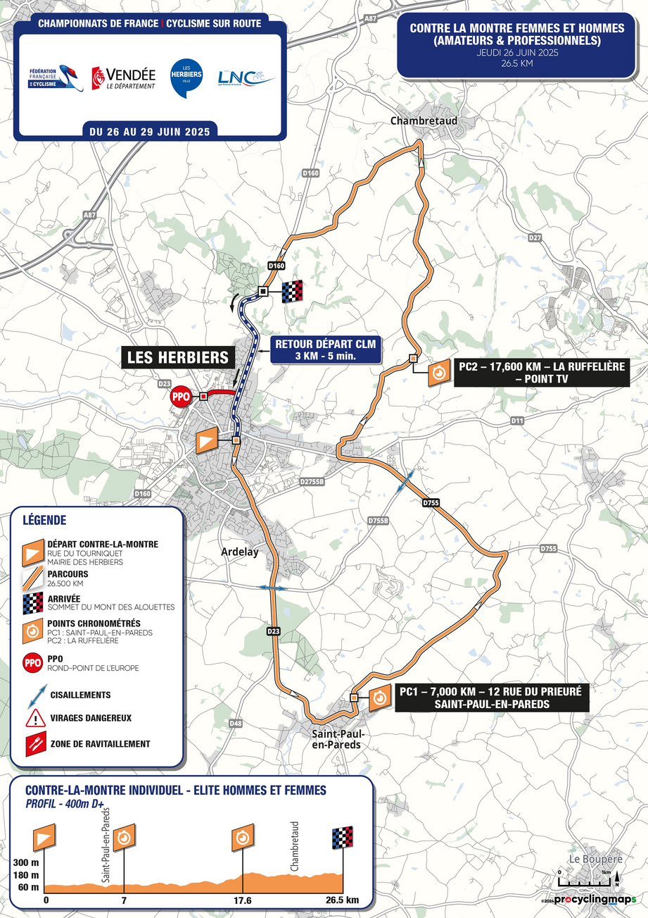 Carte parcours Contre-la-montre - Championnats de France de cyclisme sur route 2025 aux Herbiers en Vendée