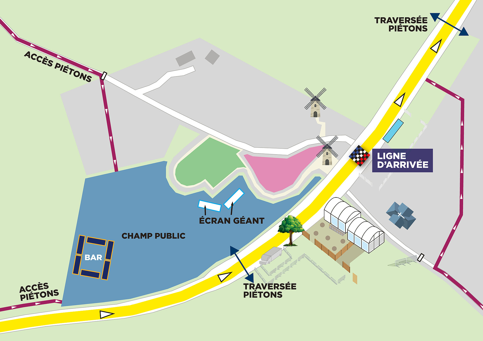 Plan installations Championnats de France de cyclisme au Mont des Alouettes
